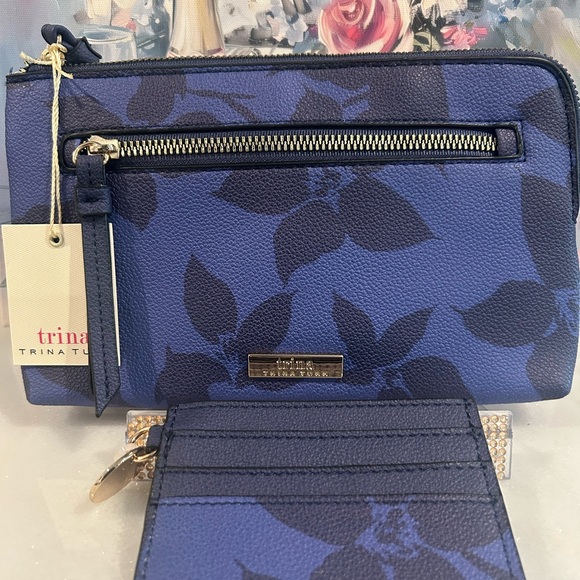 Trina Turk Handbags - Trina Turk Navy Floral Clutch and Cardholder